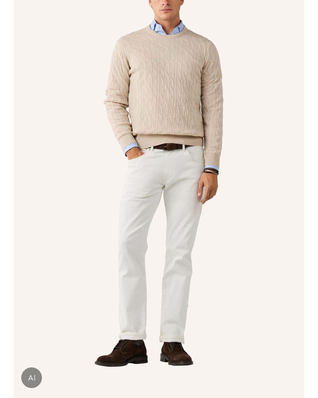 Hackett Pullover LAMBSWOOL CABLE CREW in Natural für Herren