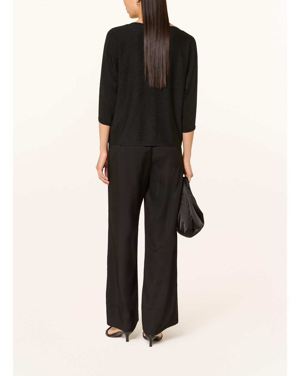Comma, Black Pullover mit 3/4-Arm und Glitzergarn