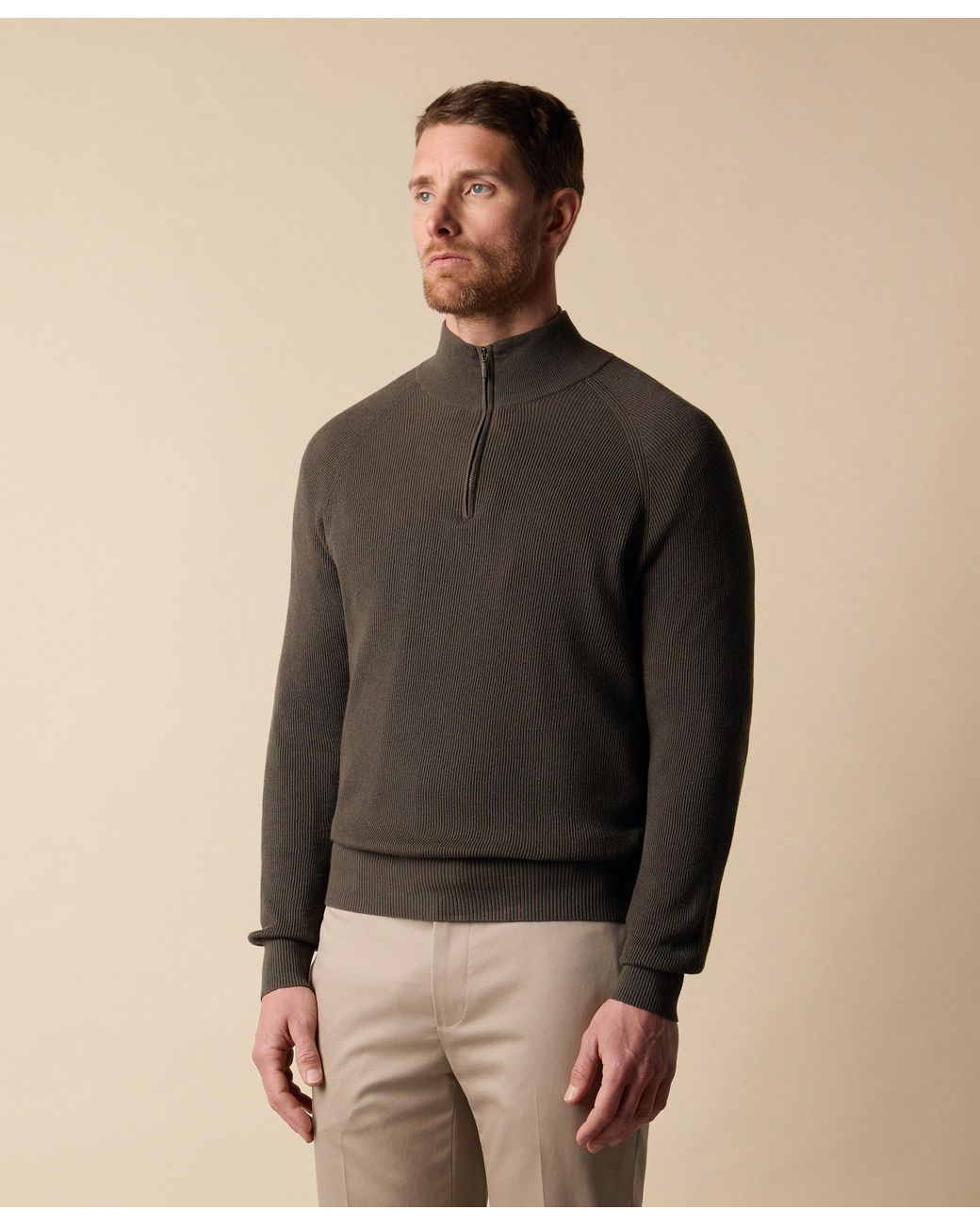 Brooks Brothers Green Half-Zip English Rib Cotton-Cashmere Sweater for men