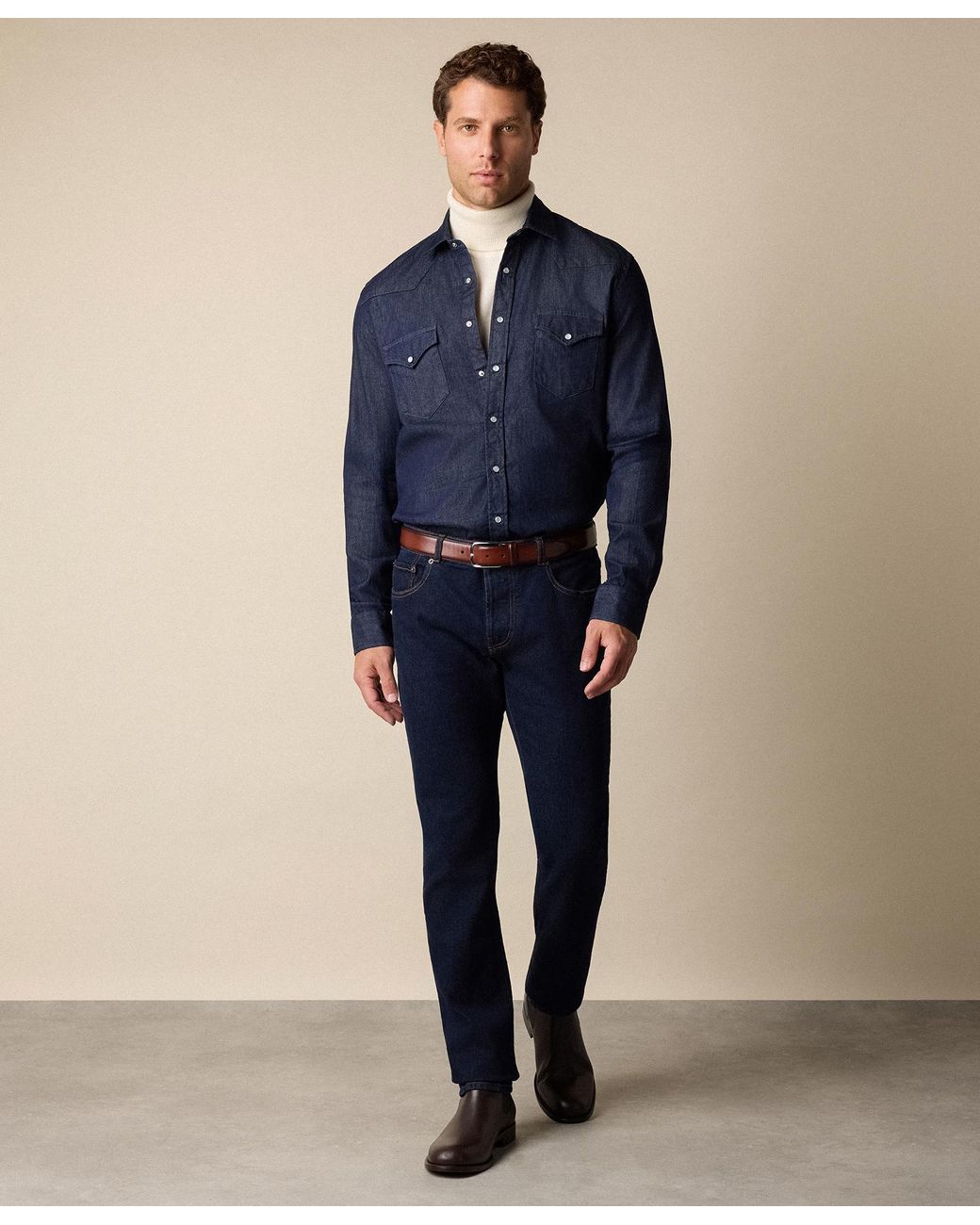 Brooks Brothers Blue Slim Fit Denim Western Shirt for men