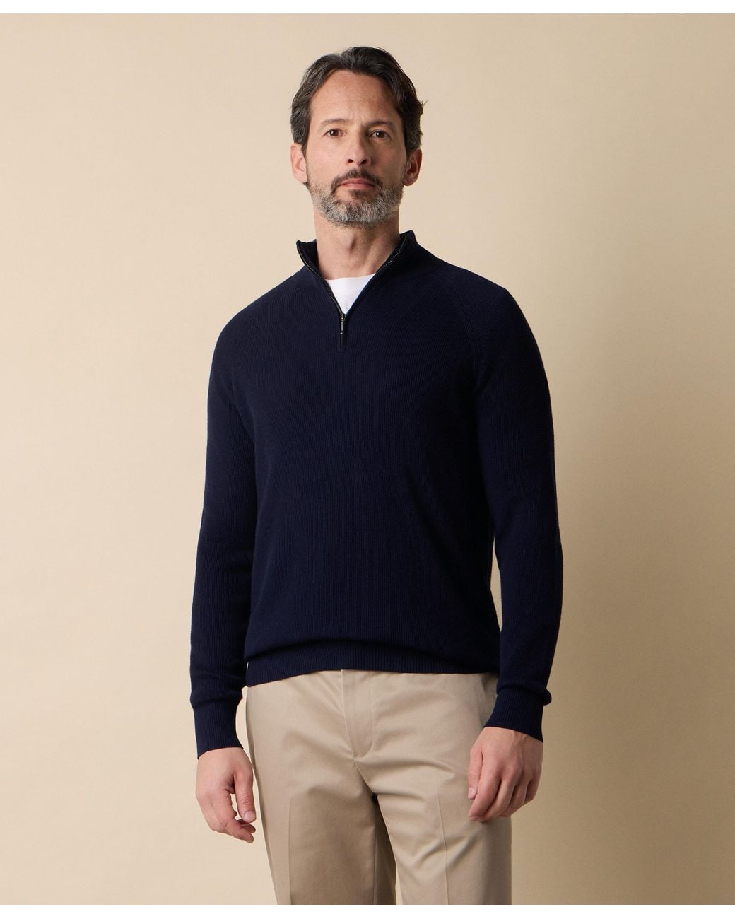 Brooks Brothers Blue Half-Zip English Rib Cotton-Cashmere Sweater for men