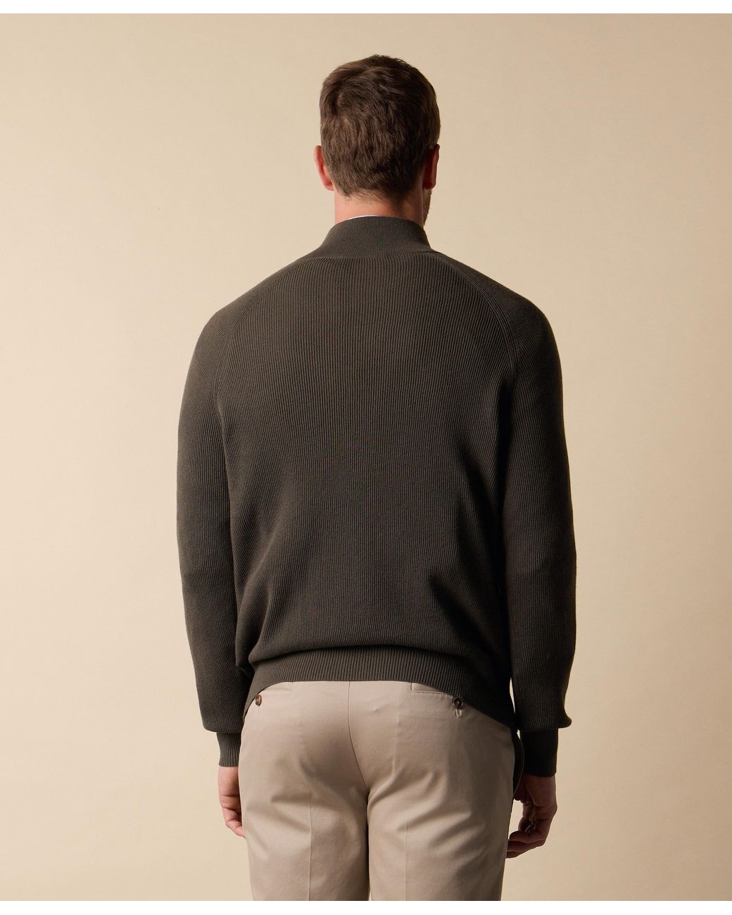 Brooks Brothers Green Half-Zip English Rib Cotton-Cashmere Sweater for men