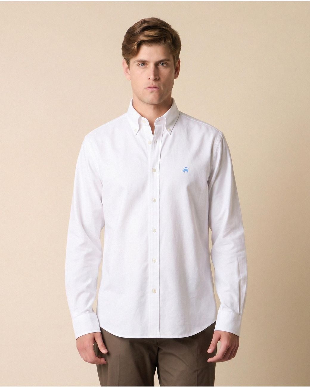Brooks Brothers White Regular Fit Oxford Non-Iron Button Down Shirt for men