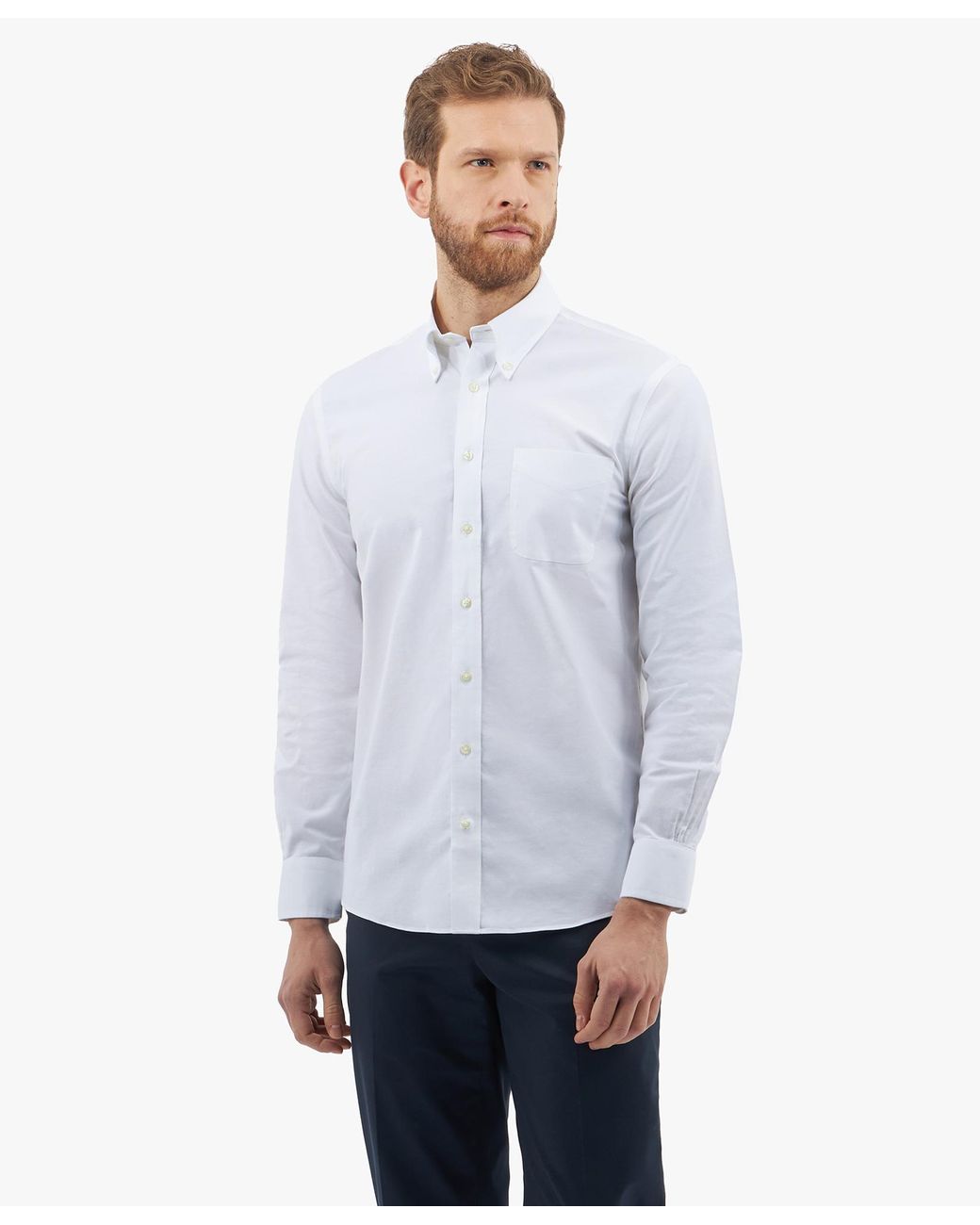 Brooks Brothers White Slim Fit Non-Iron Stretch Cotton Shirt With Button-Down Collar for men