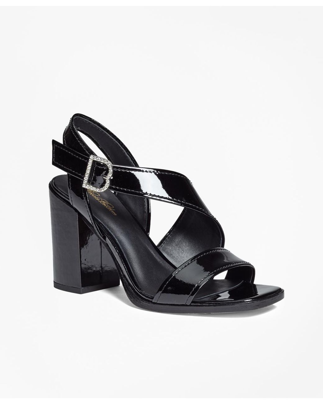 Brooks Brothers Patent Leather Open-toe Stacked Sandals in Black - Lyst