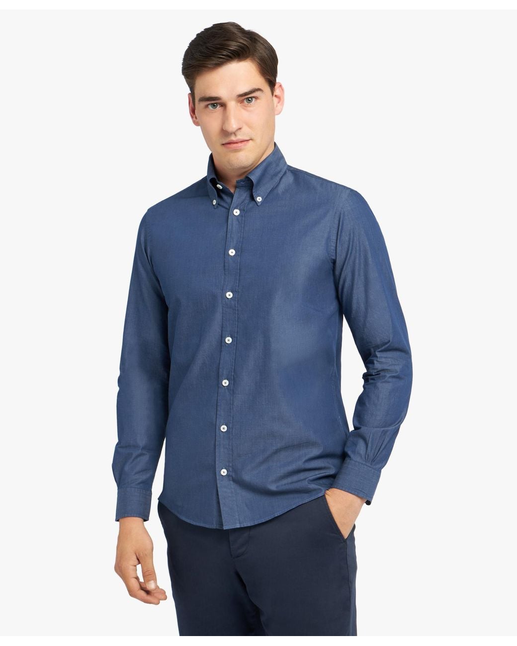 Brooks Brothers Blue Slim Fit Denim Twill Button Down Shirt for men