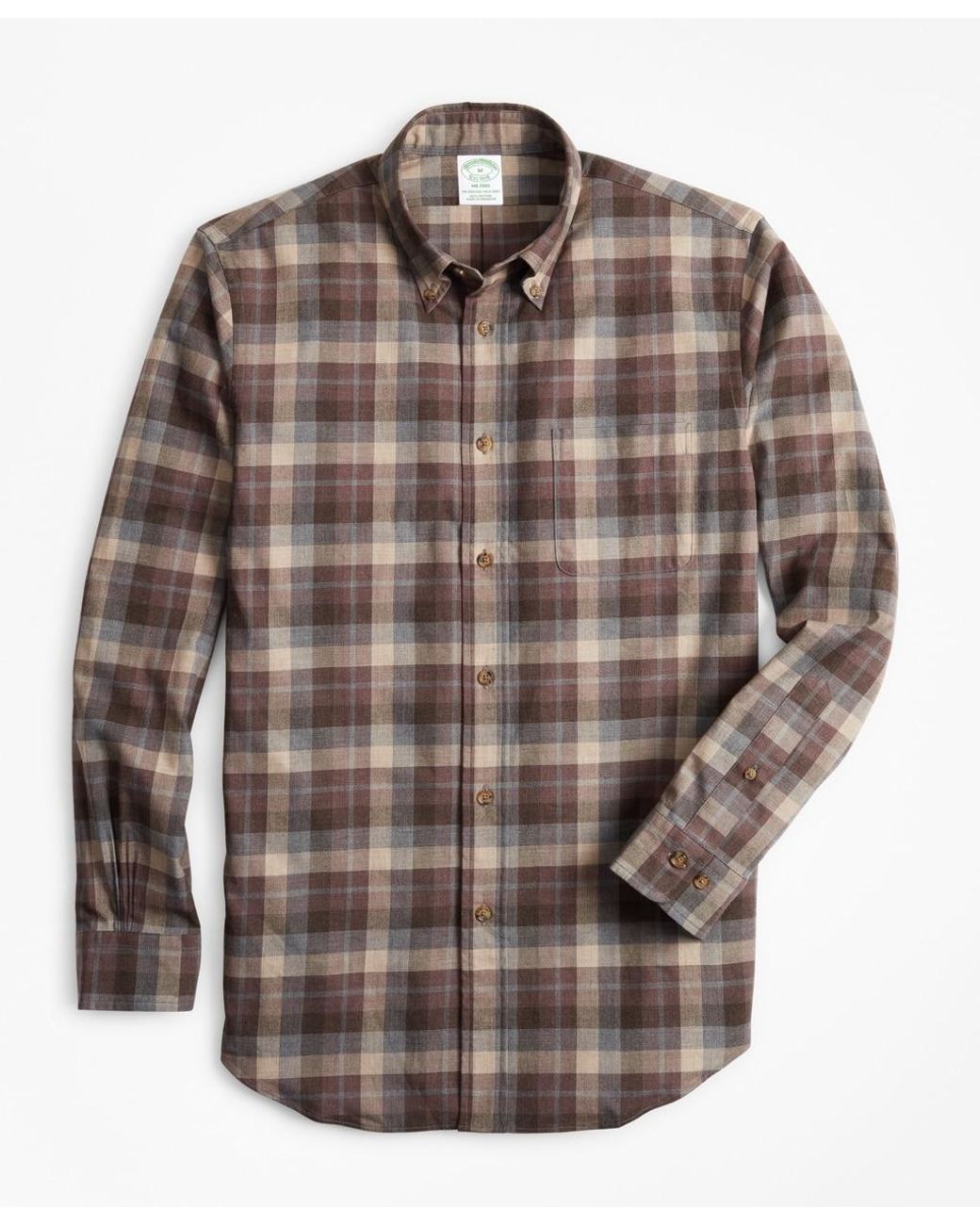 Brooks Brothers Extra Slim Fit Tan Plaid Brushed Flannel Sport Shirt in