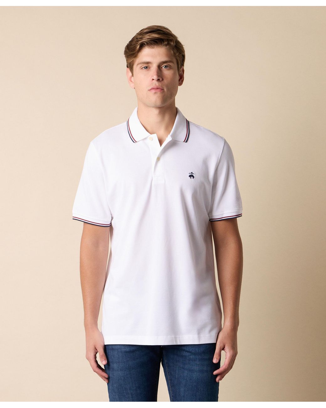 Brooks Brothers White Golden Fleece Stretch Cotton Pique Tennis Polo for men