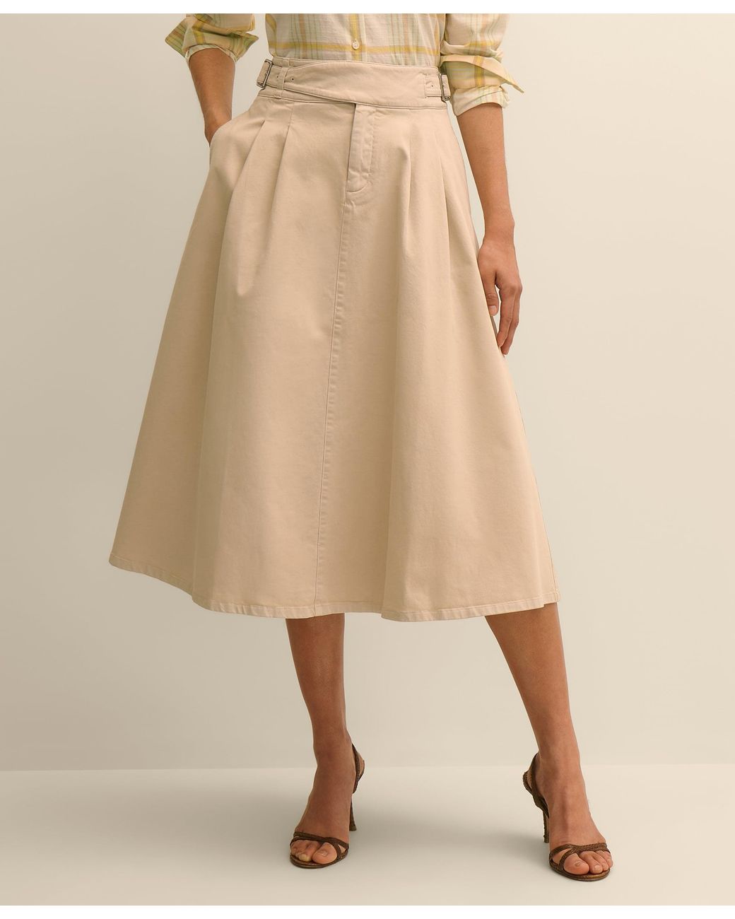Brooks Brothers Natural Belted Skirt With Pleats
