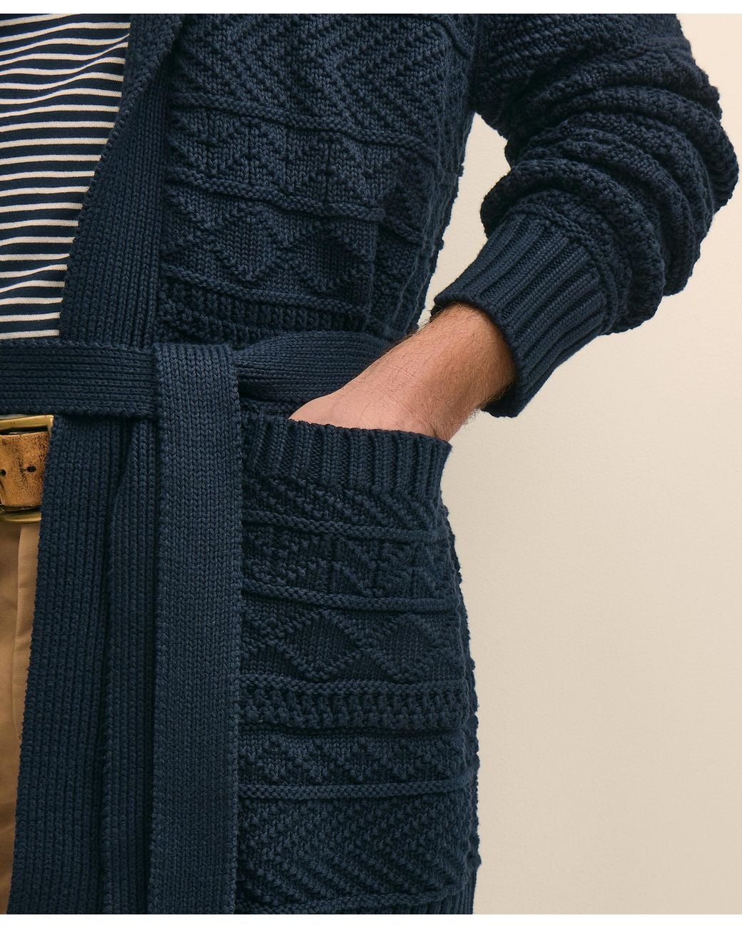 Brooks Brothers Blue Textured Wrap Shawl Cardigan for men