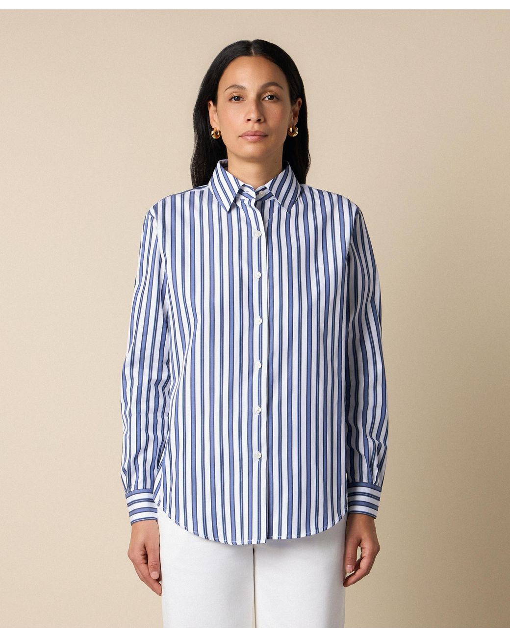 Brooks Brothers Blue Relaxed Striped Cotton Shirt