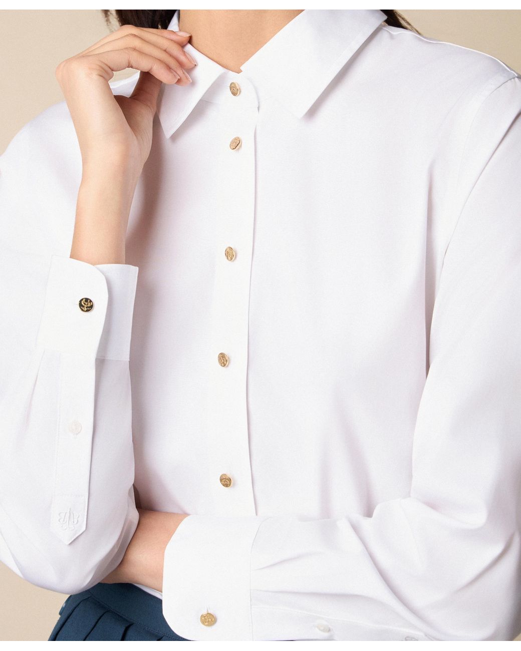 Brooks Brothers Natural Supima Cotton Poplin Blouse With Logo Buttons