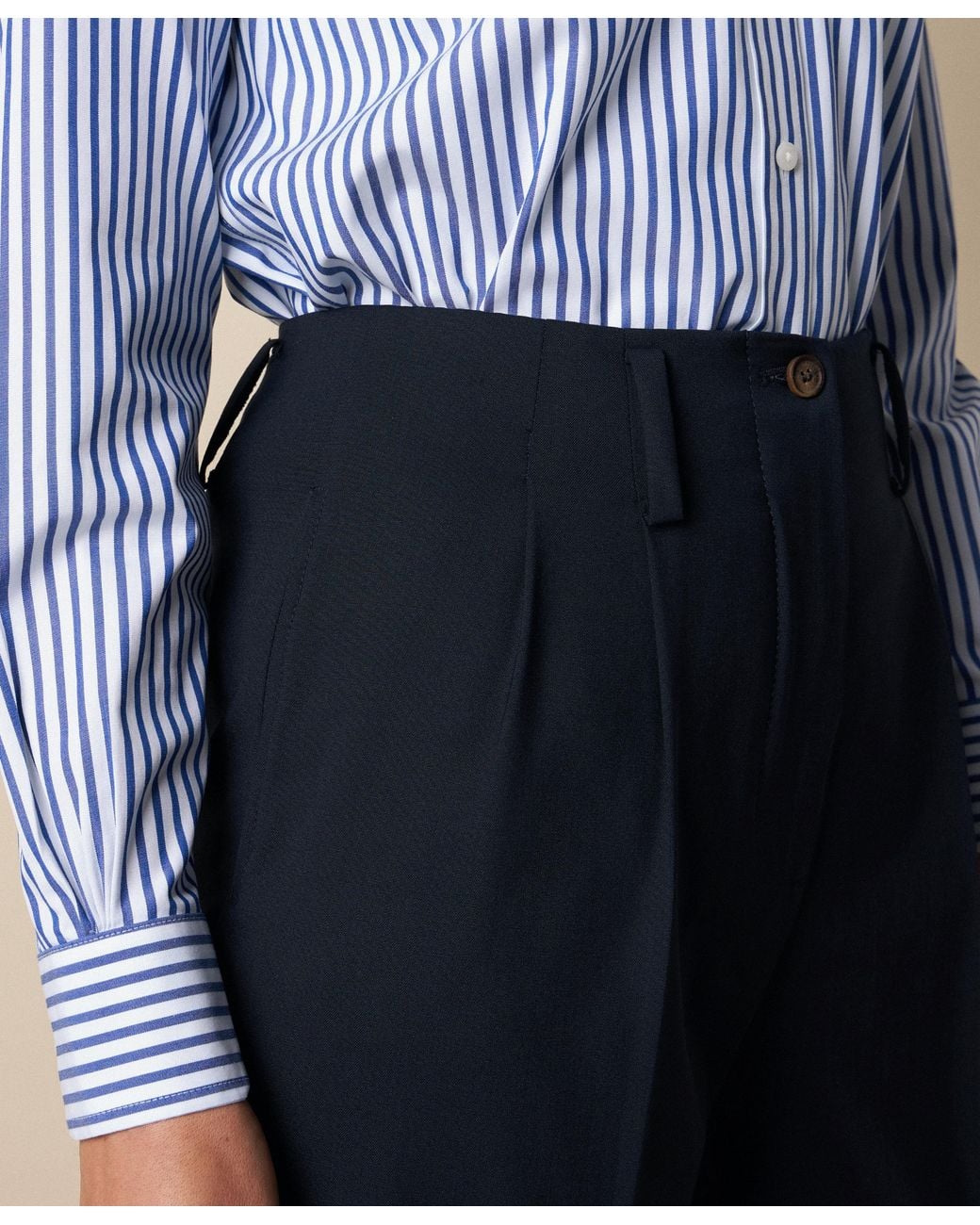 Brooks Brothers Blue Wool Blend Stretch Pleated Trousers