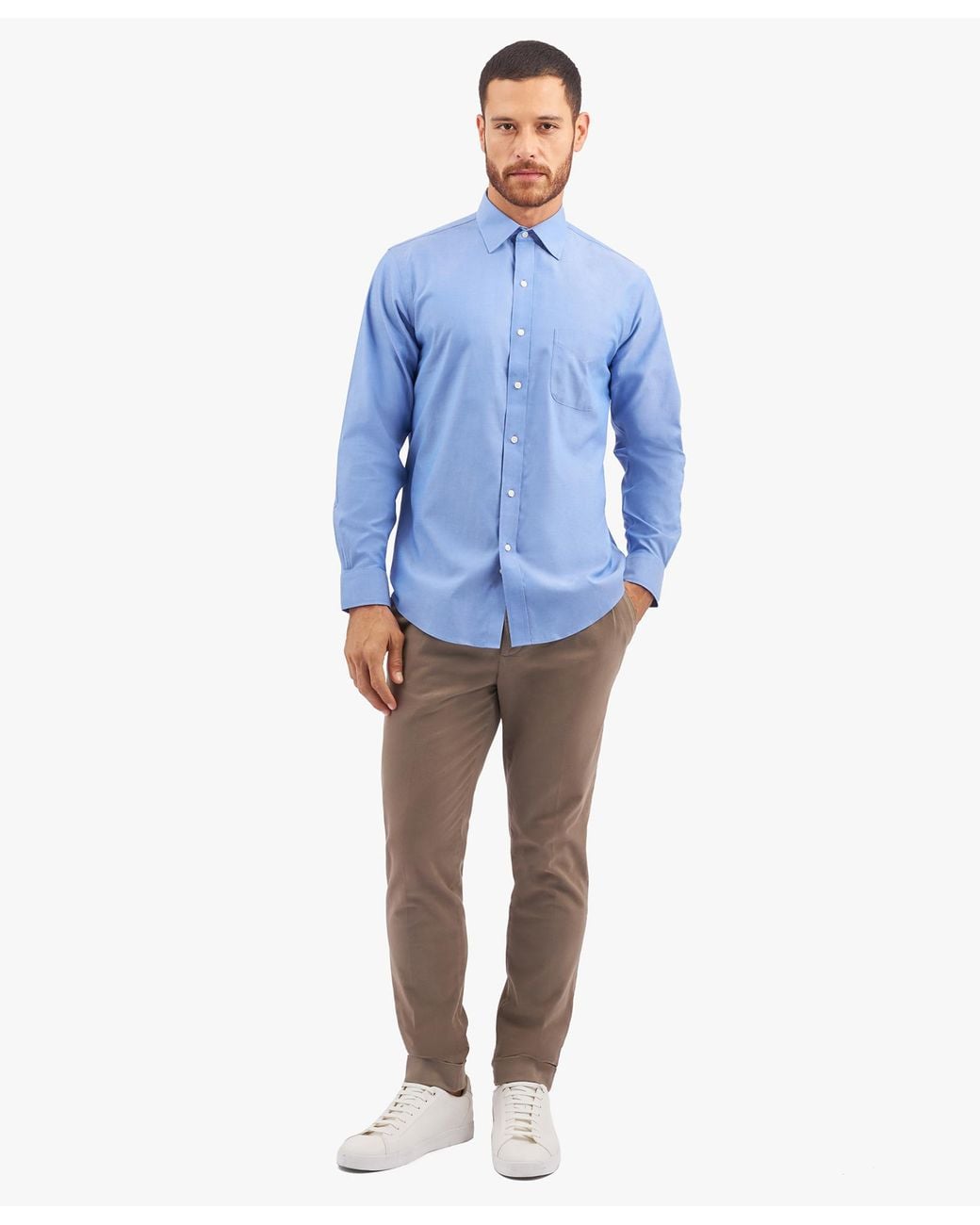 Brooks Brothers Blue Medium Traditional Fit Stretch Supima Cotton Non-Iron Dress Shirt With Ainsley Collar for men