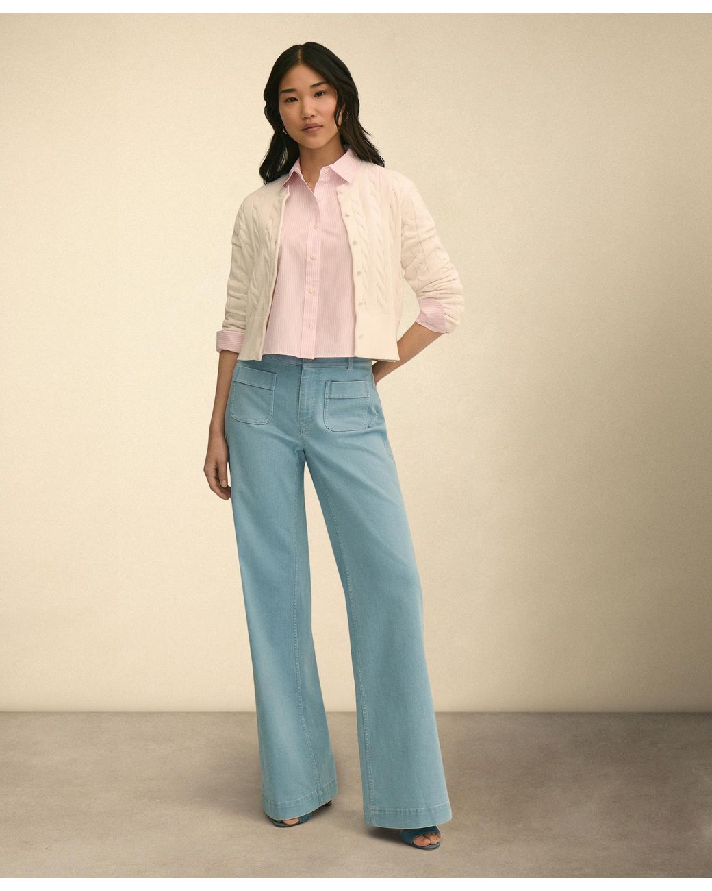 Brooks Brothers Multicolor Cropped Striped Stretch Poplin Shirt