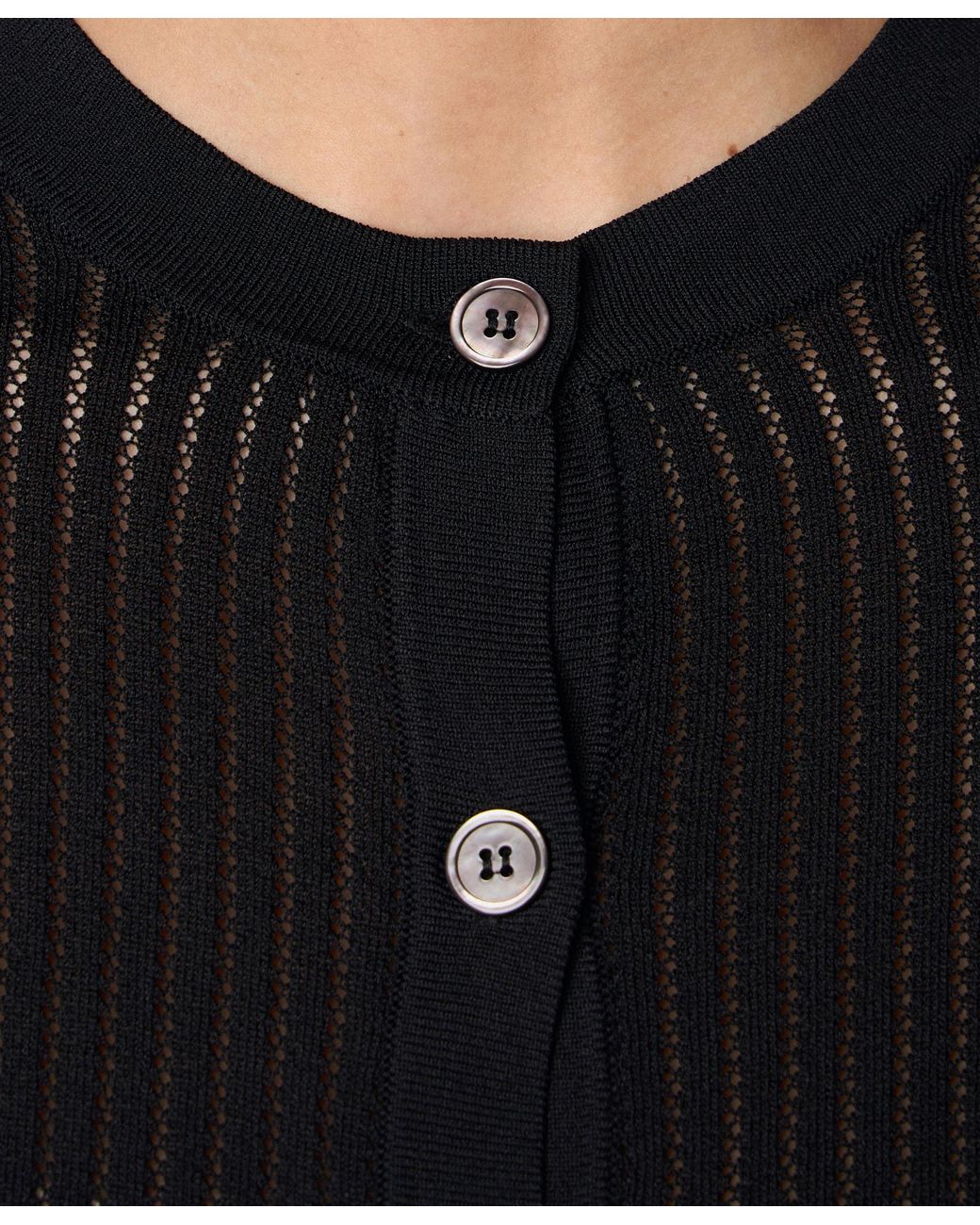 Brooks Brothers Black Pointelle Viscose Crewneck Cardigan