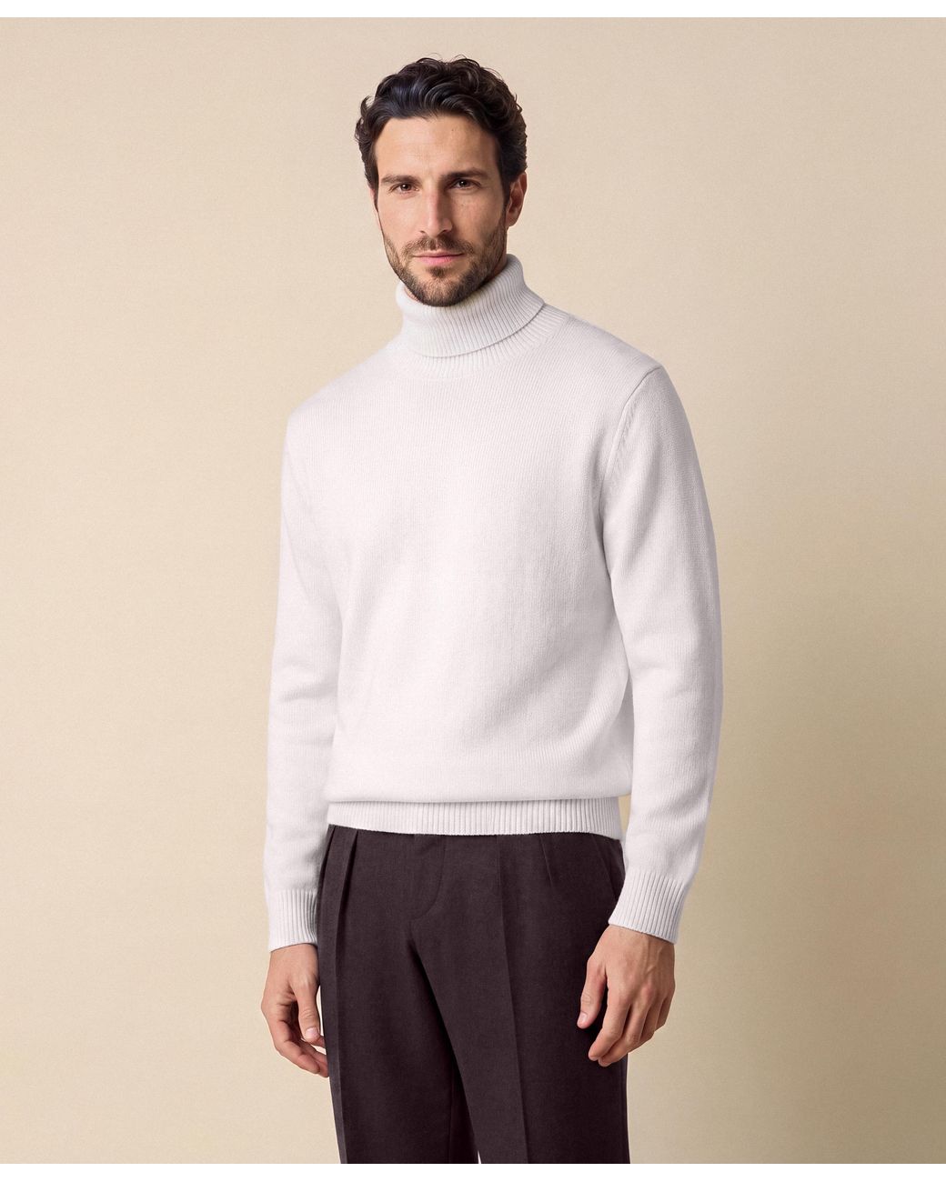 Brooks Brothers Natural Merino Wool Turtleneck Sweater for men