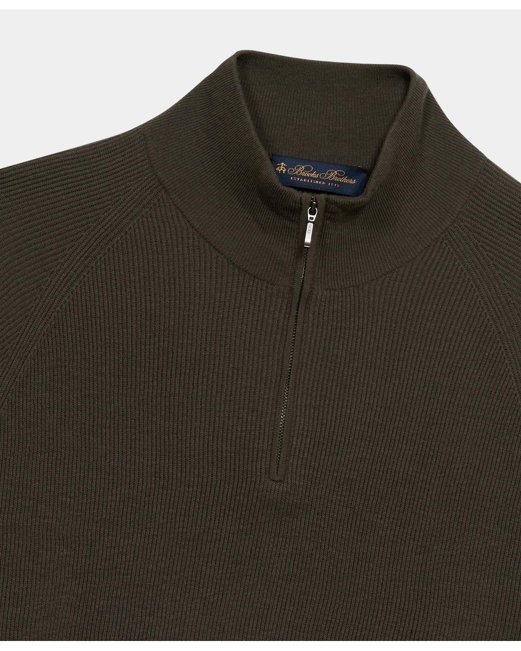Brooks Brothers Green Half-Zip English Rib Cotton-Cashmere Sweater for men