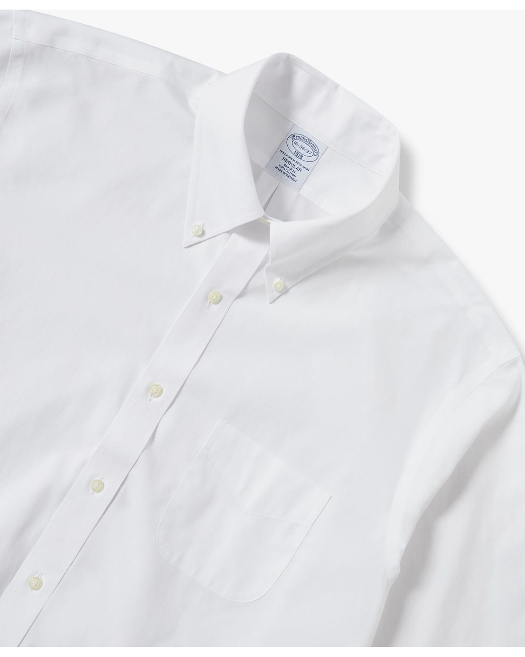 Brooks Brothers White Regular Fit Non-Iron Dress Shirt With Polo Button Down Collar for men