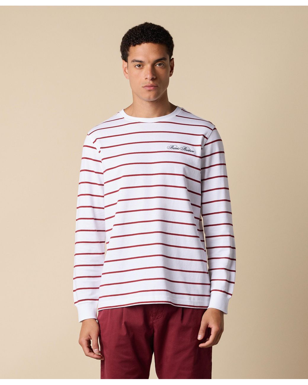 Brooks Brothers White Striped Cotton T-Shirt With Logo for men