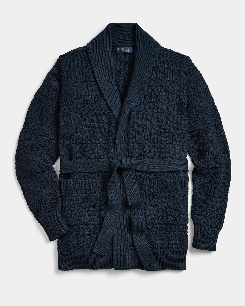 Brooks Brothers Blue Textured Wrap Shawl Cardigan for men