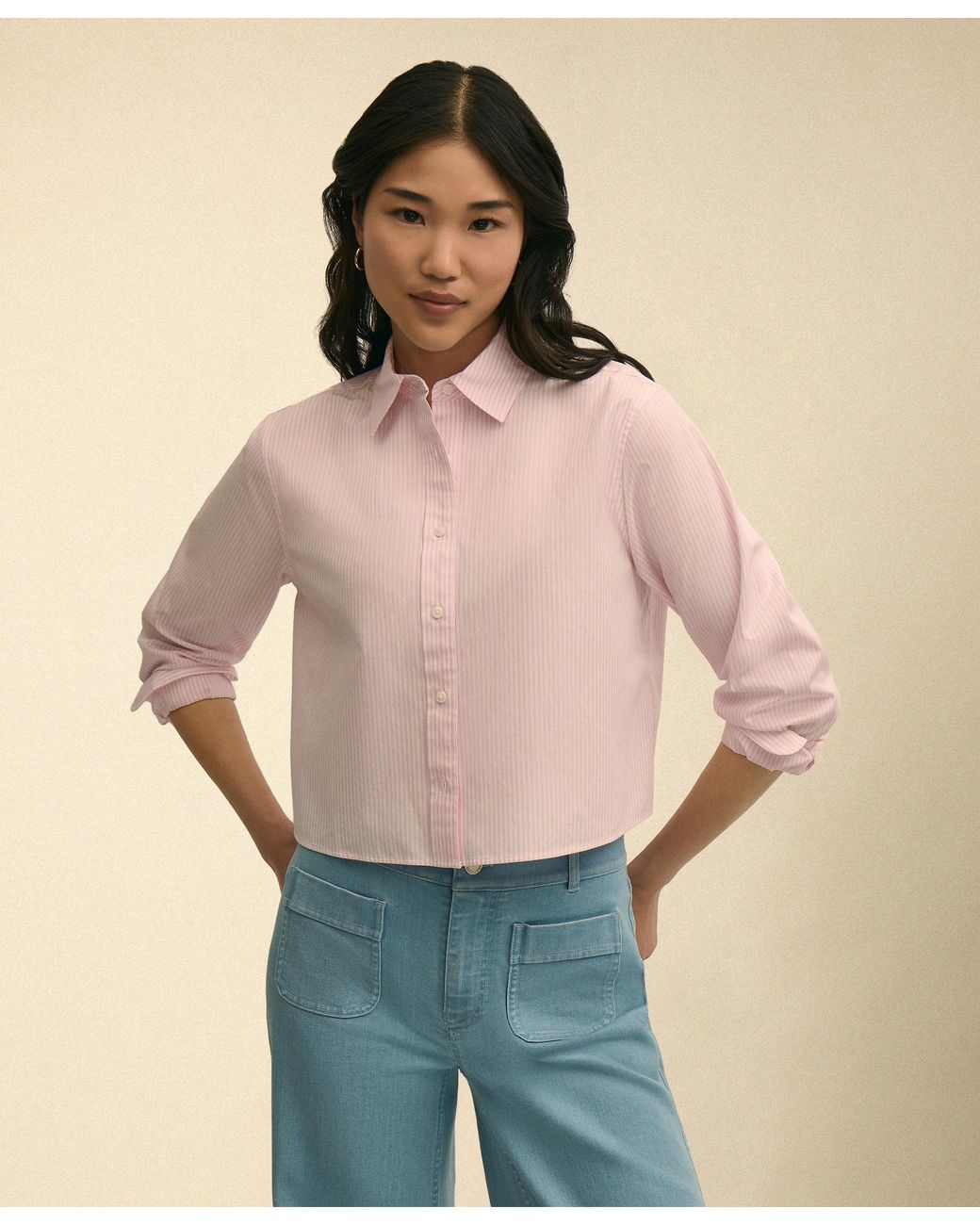 Brooks Brothers Multicolor Cropped Striped Stretch Poplin Shirt