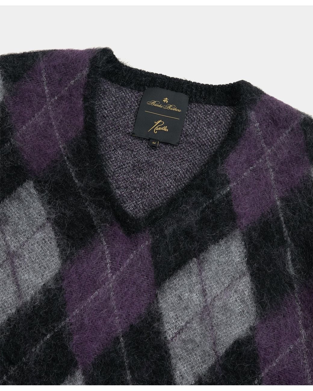 Brooks Brothers Blue Mohair Argyle V-Neck Knit for men