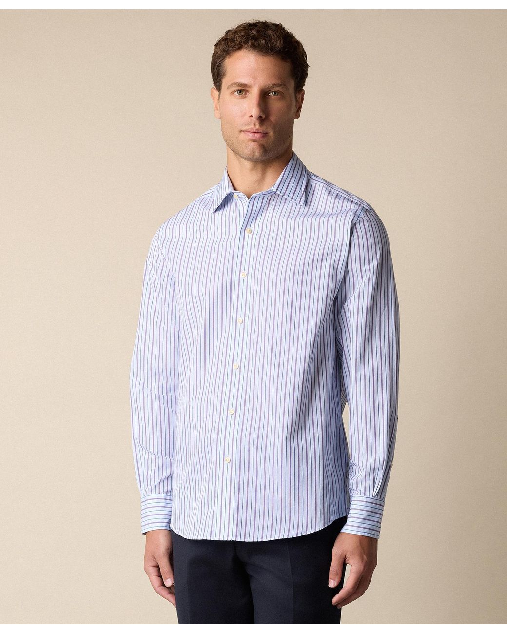 Brooks Brothers Blue Thomas Mason Striped Regular Fit Cotton Shirt With Ainsley Collar for men