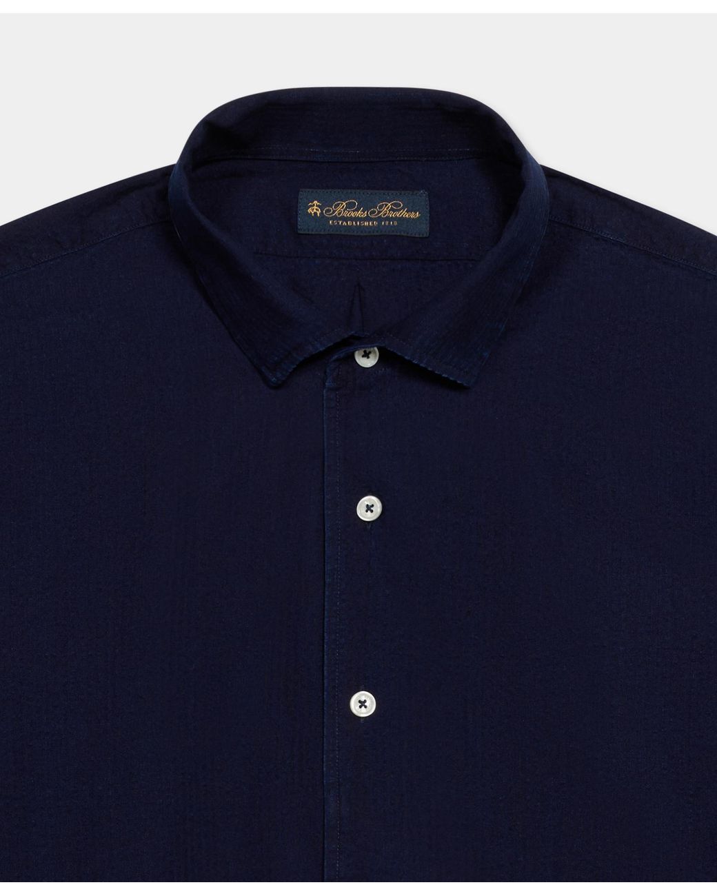 Brooks Brothers Blue Slim Fit Seersucker Shirt With Open Collar for men