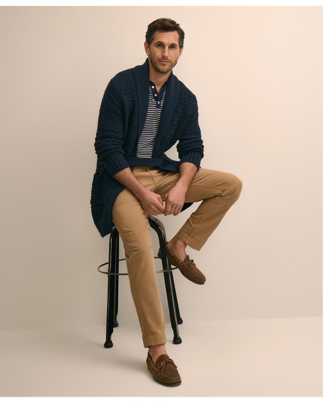 Brooks Brothers Blue Textured Wrap Shawl Cardigan for men