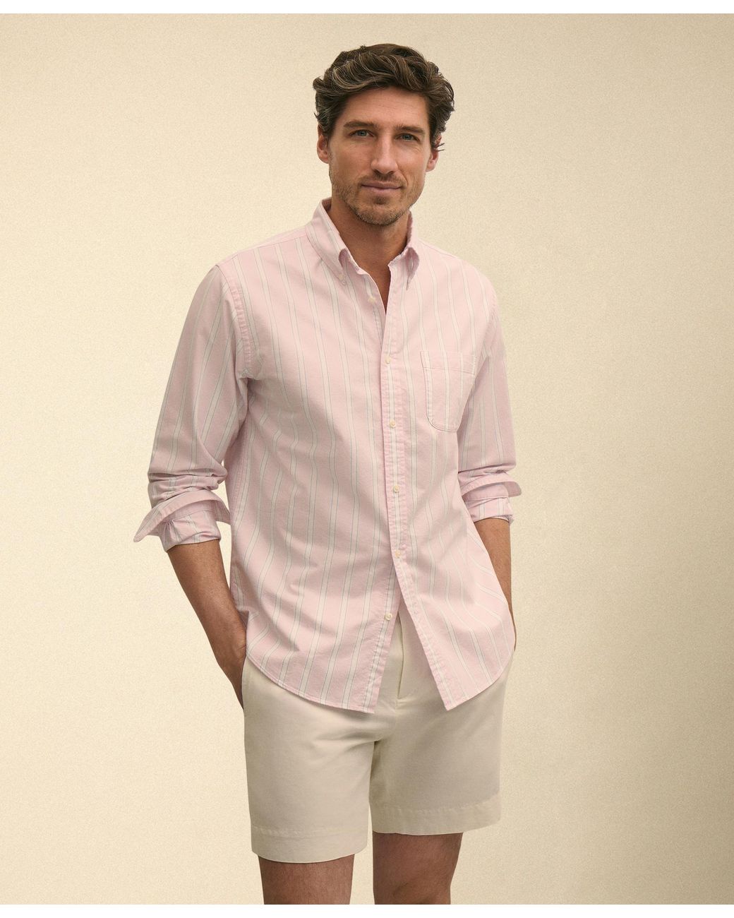 Brooks Brothers Natural Regular Fit Oxford Friday Shirt With Button Down Collar for men