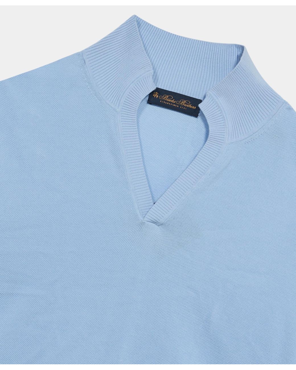 Brooks Brothers Blue Open Collar Piqué Knit Polo for men
