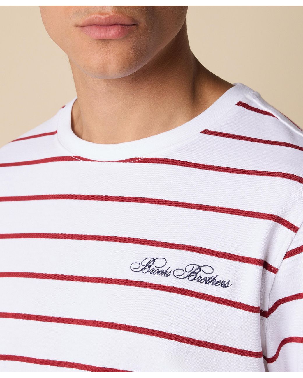 Brooks Brothers White Striped Cotton T-Shirt With Logo for men