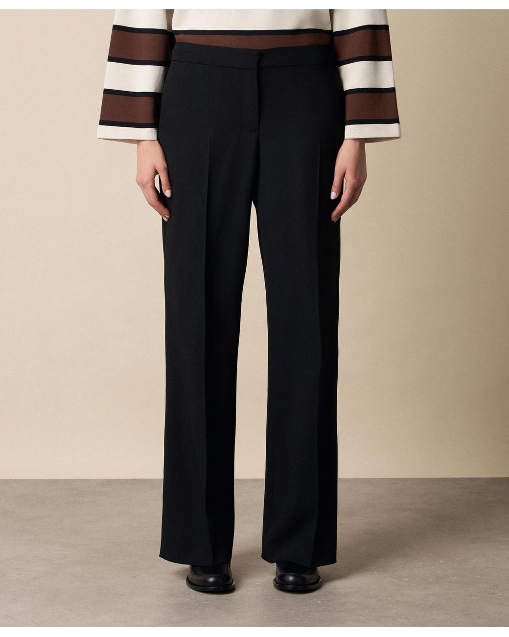 Brooks Brothers Black Wide-Leg Virgin Wool Pants