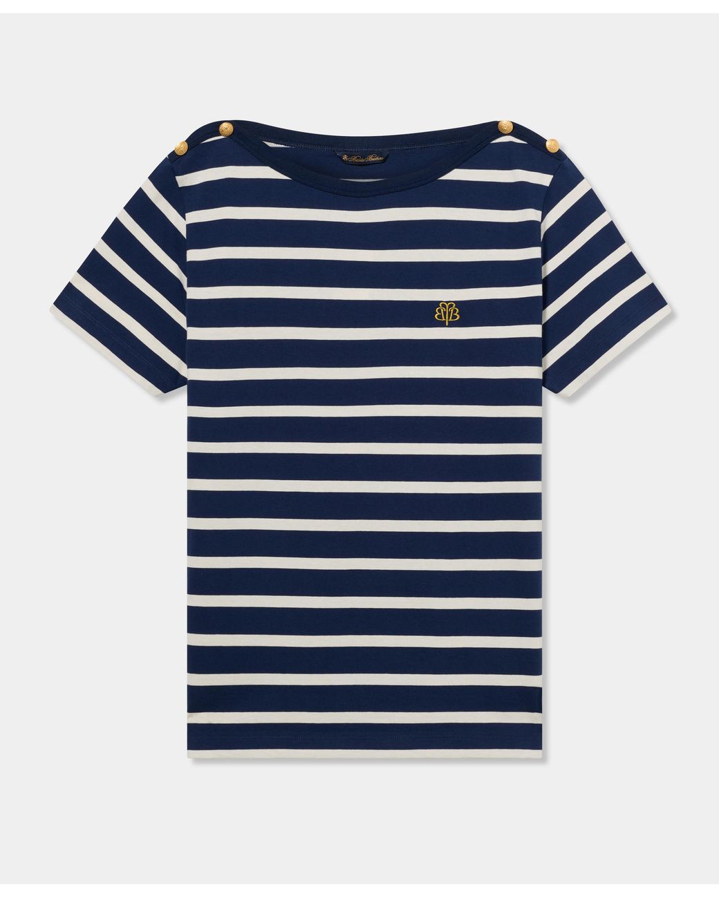 Brooks Brothers Blue Striped Cotton T-Shirt With Embroidered Logo