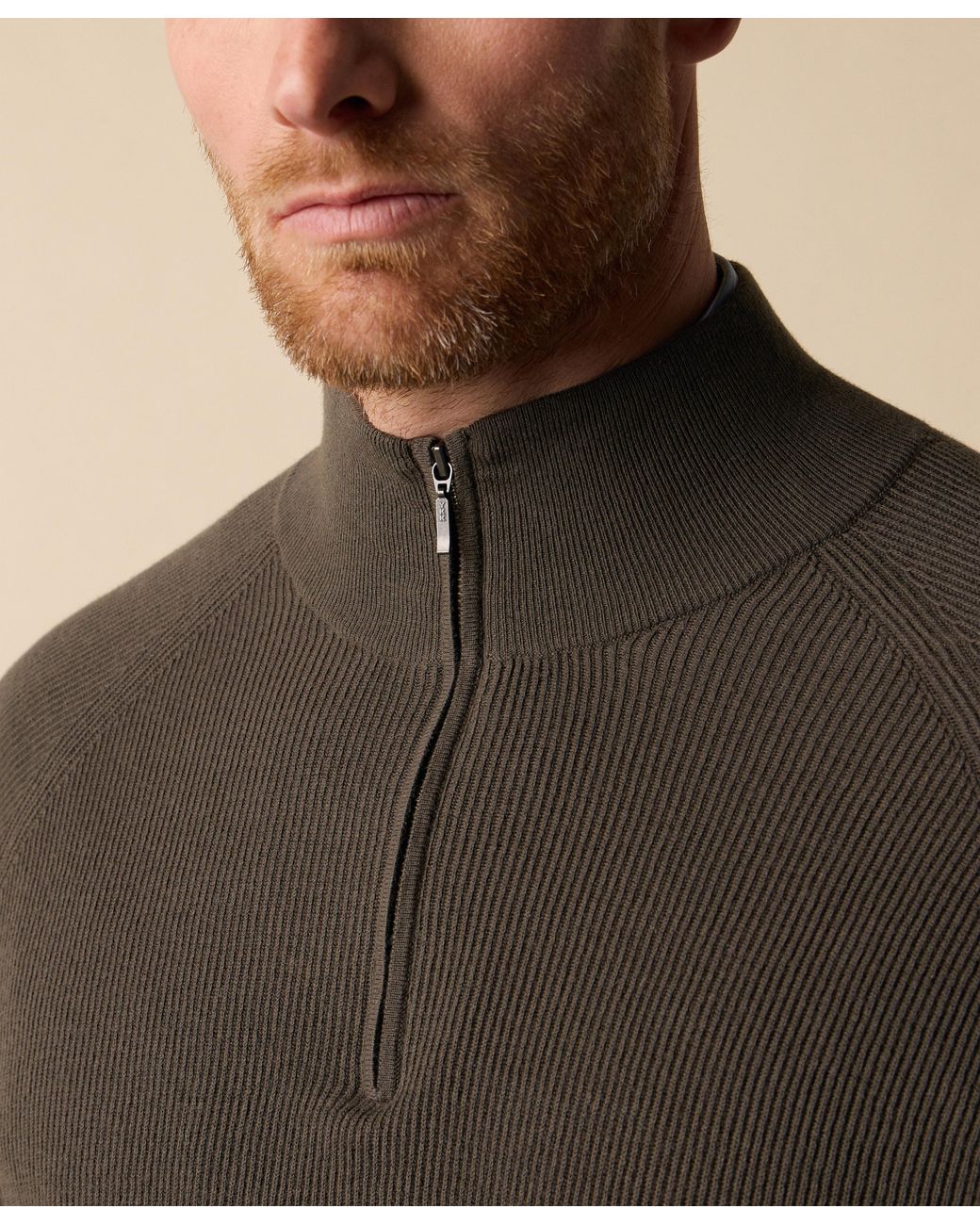 Brooks Brothers Green Half-Zip English Rib Cotton-Cashmere Sweater for men