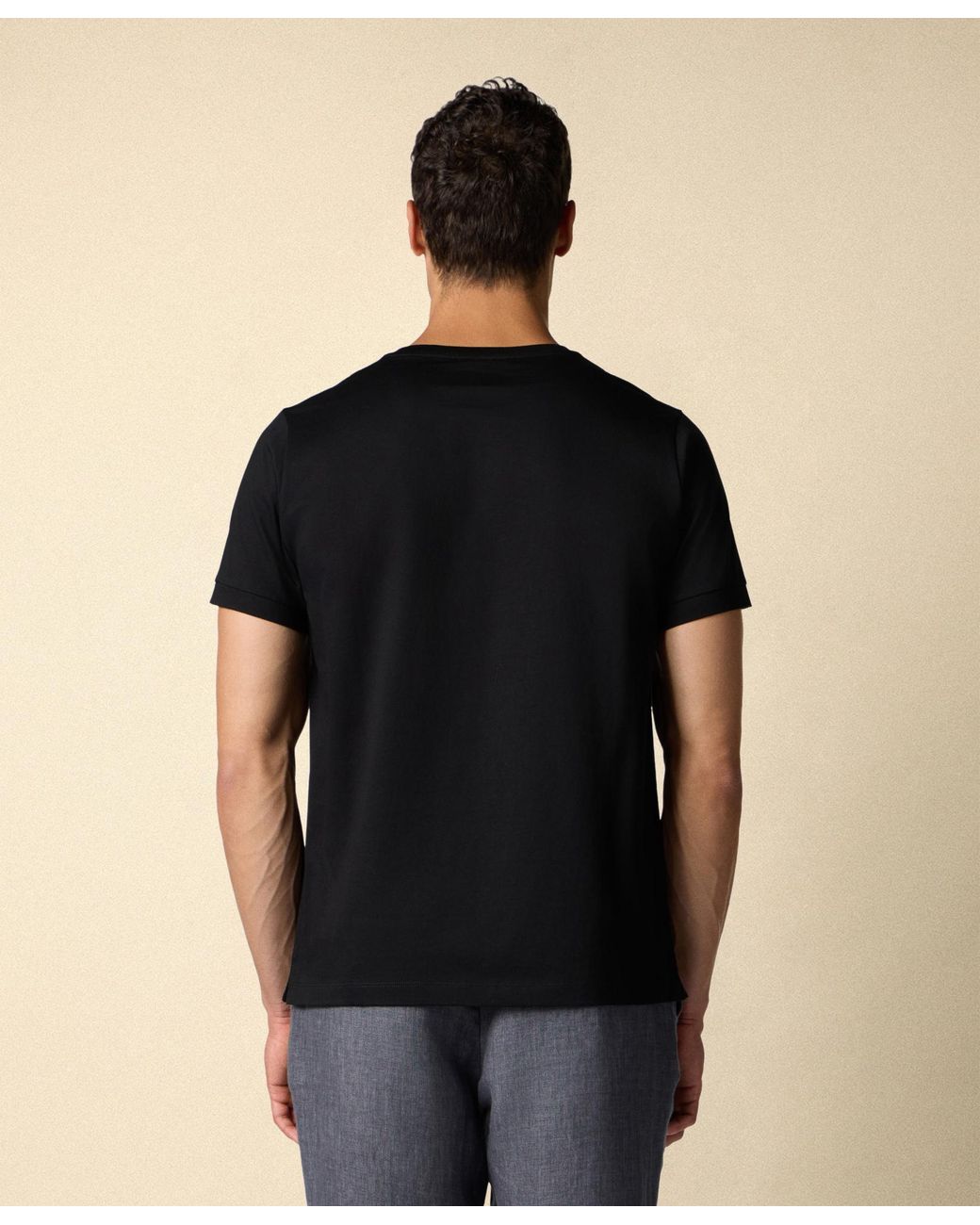 Brooks Brothers Black Mercerized Cotton Crewneck T-Shirt for men
