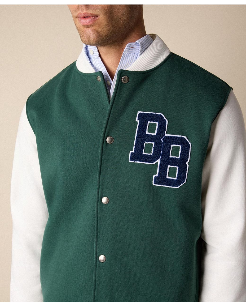 Brooks Brothers Green Terry Logo Cotton Varsity Jacket for men