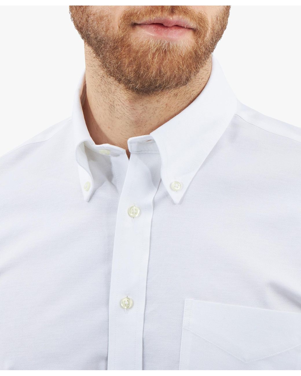 Brooks Brothers White Slim Fit Non-Iron Stretch Cotton Shirt With Button-Down Collar for men