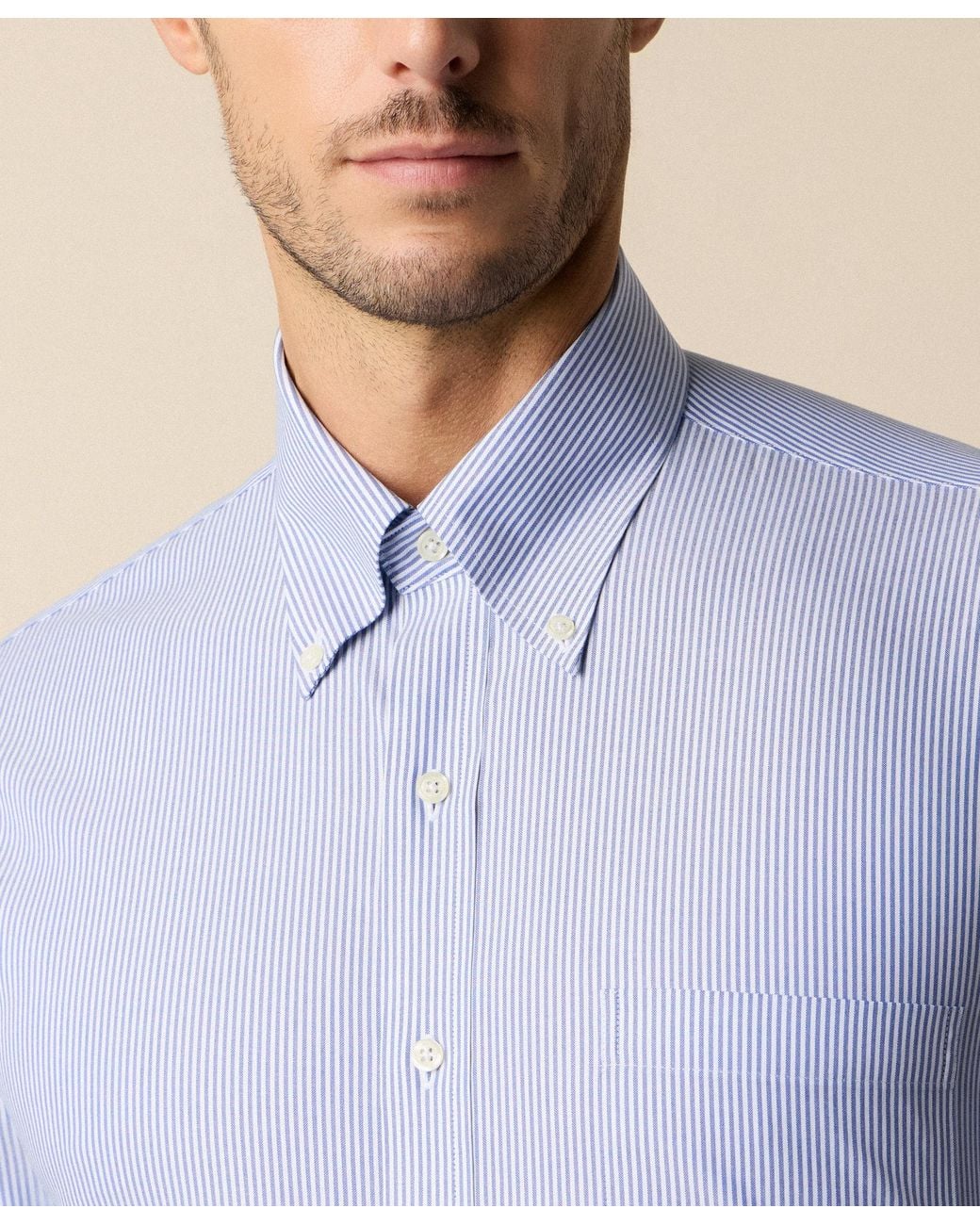 Brooks Brothers Blue Regular Fit Non-Iron Oxford Pinpoint Stretch Supima Shirt With Button Down Collar for men