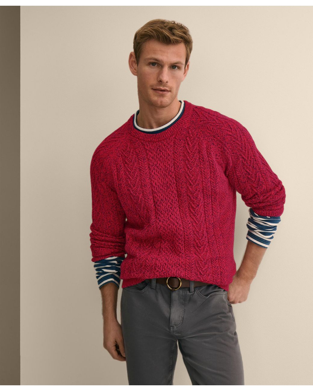 Brooks Brothers Red Twist Fisherman Crewneck Sweater for men