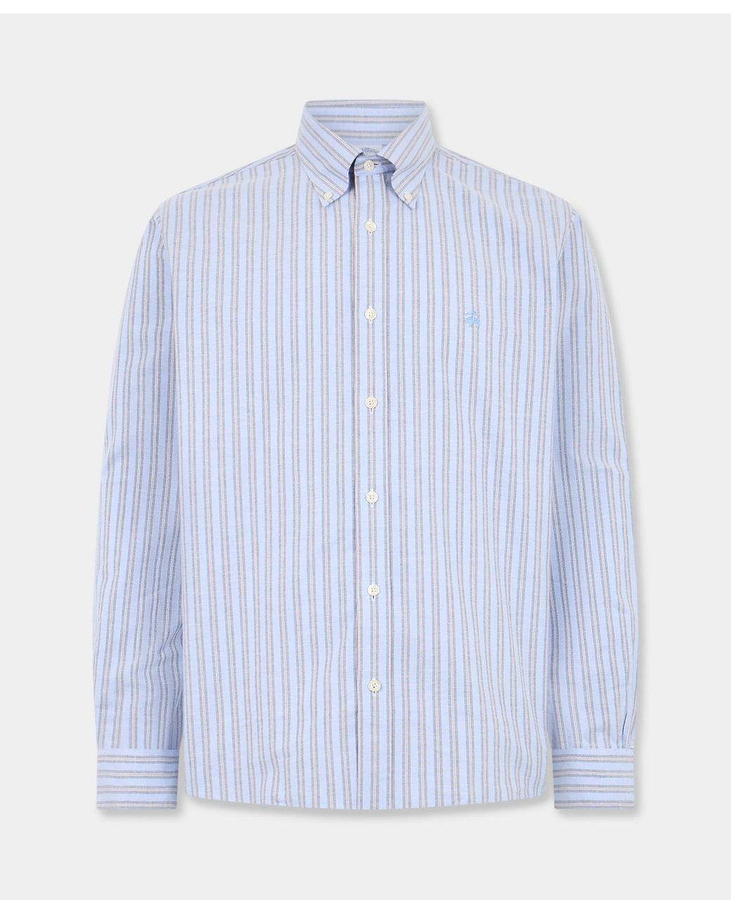 Brooks Brothers Blue Regular Fit Non-Iron Striped Stretch Oxford Shirt With Button Down Collar for men