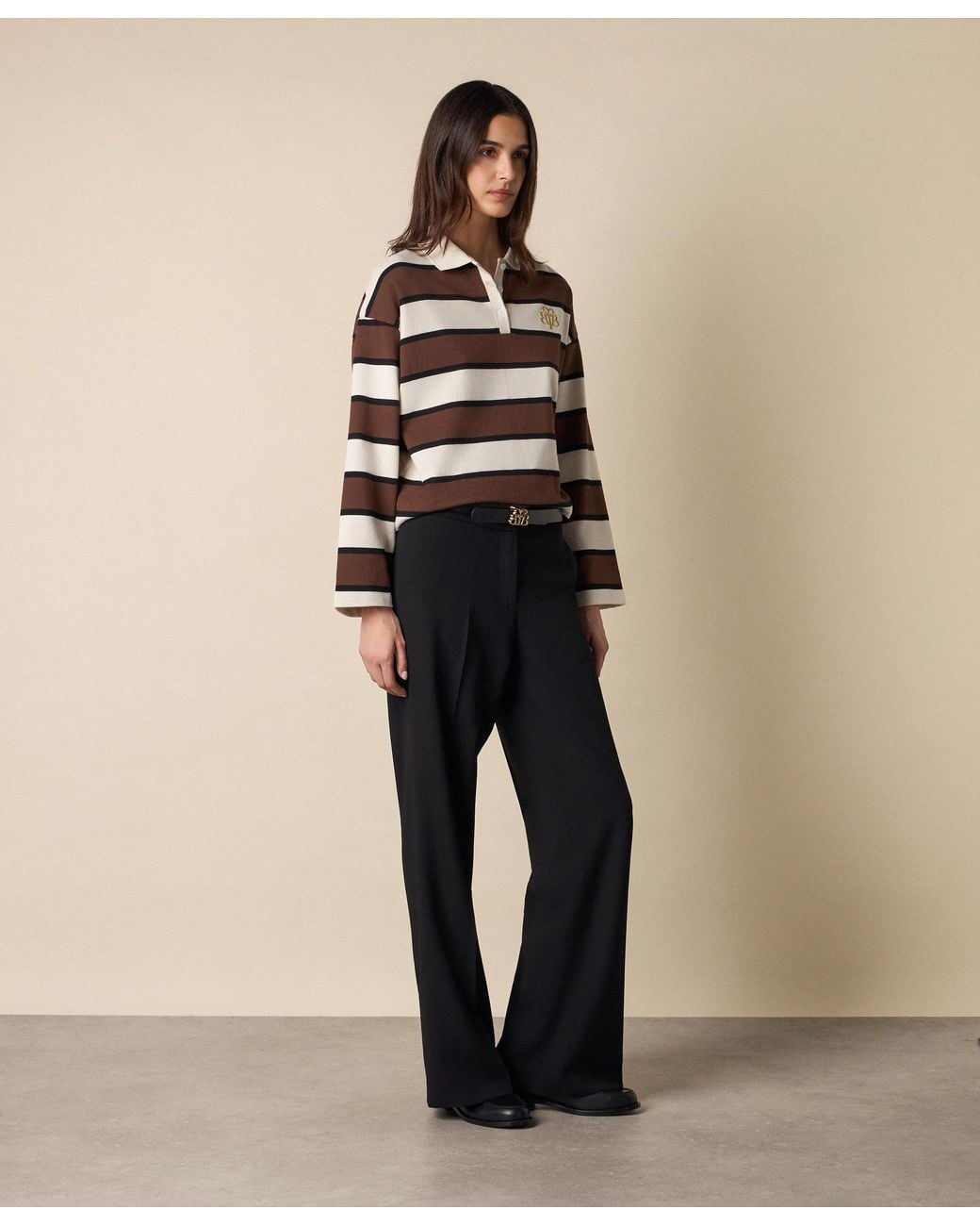 Brooks Brothers Black Wide-Leg Virgin Wool Pants