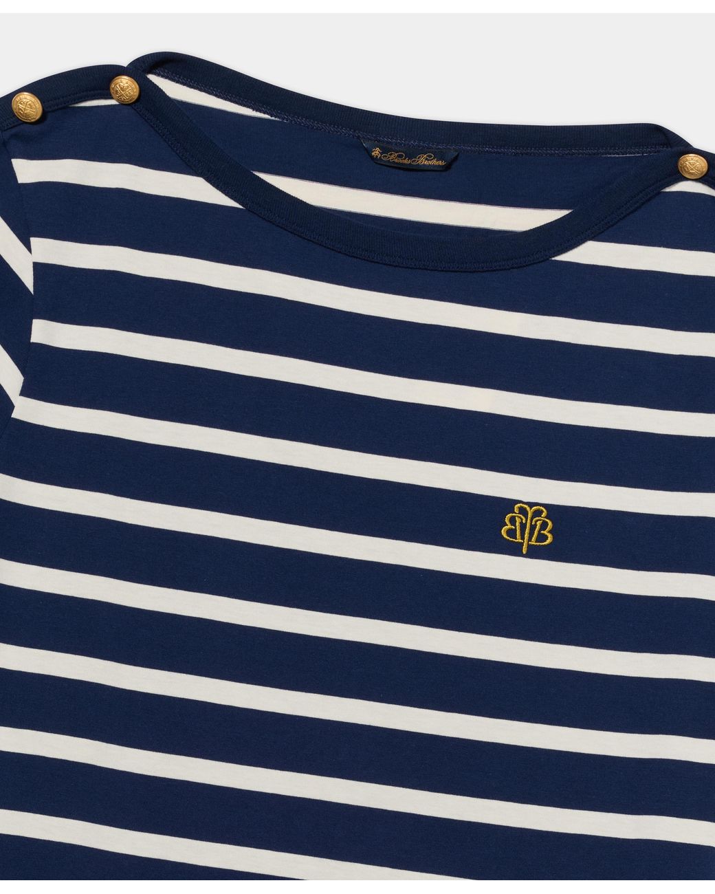 Brooks Brothers Blue Striped Cotton T-Shirt With Embroidered Logo