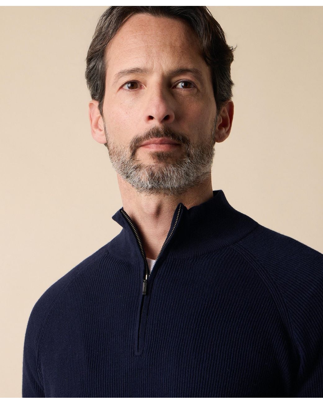Brooks Brothers Blue Half-Zip English Rib Cotton-Cashmere Sweater for men