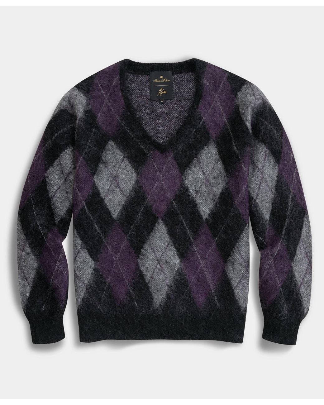 Brooks Brothers Blue Mohair Argyle V-Neck Knit for men