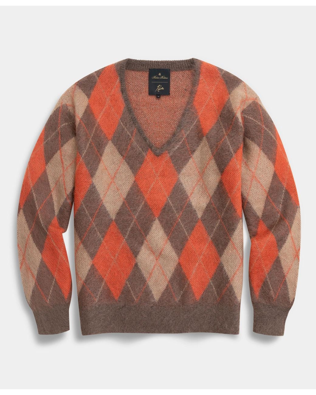 Brooks Brothers Brown Mohair Argyle V-Neck Knit for men