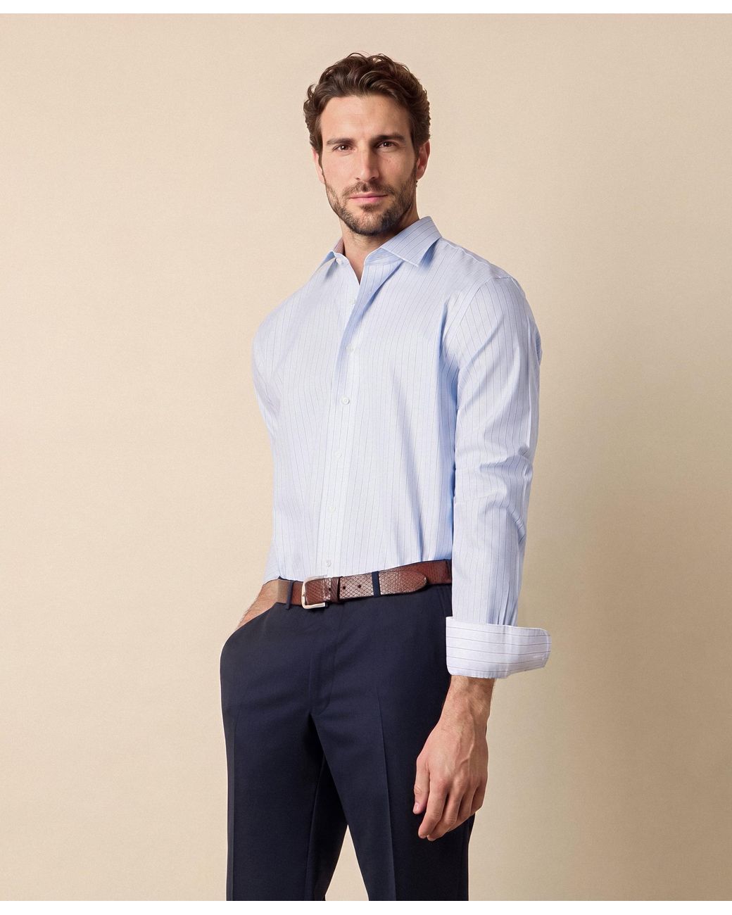 Brooks Brothers Blue Slim Fit Non-Iron Shirt With Ainsley Collar for men