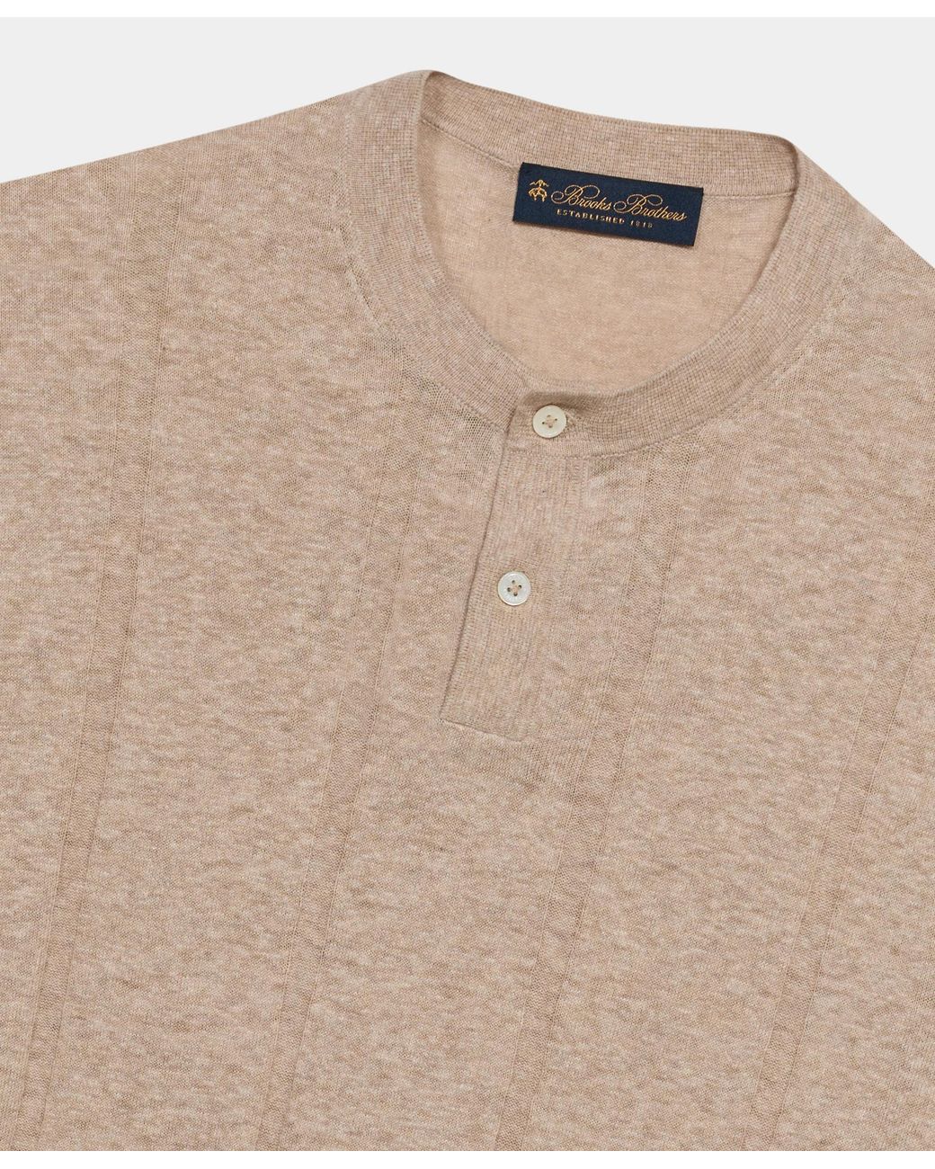 Brooks Brothers Natural Flat Rib Cotton-Linen Henley T-Shirt for men
