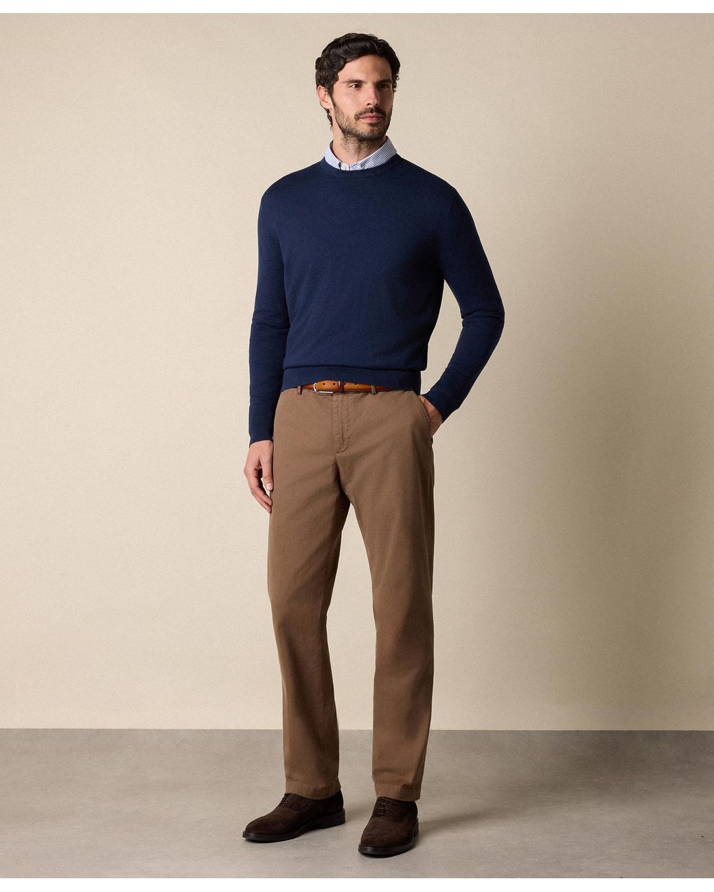 Brooks Brothers Brown Regular Fit Microtwill Stretch Cotton Chino for men